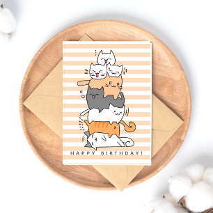 Cartão Postal Aniversário de Cute Pilha de Gatos