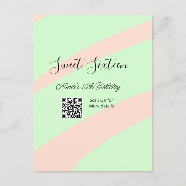 Cartão Postal Aniversário de dezesseis anos pastel laranja verde (Frente)