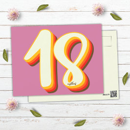 Cartão Postal Aniversário de Dezoito 18 Anos Pink Moderno Retro 