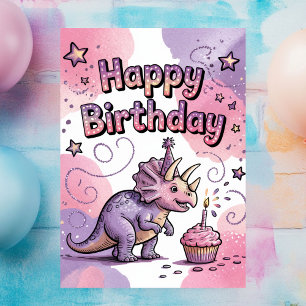 Cartão Postal Aniversário de Dinossauro Personalizado Fofas Meni