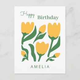 Cartão Postal Aniversário de Flor de Tulipa Minimalista, Texto P