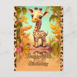 Cartão Postal Aniversário de Girafa para crianças
