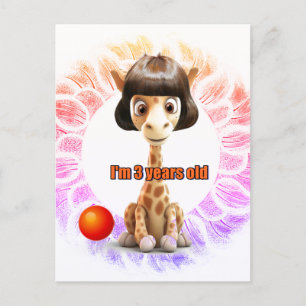 Cartão Postal Aniversário de Girafa para crianças