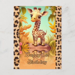 Cartão Postal Aniversário de Girafa para crianças