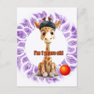 Cartão Postal Aniversário de Girafa para Meninos
