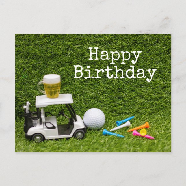 Cartão Postal Aniversário de golfe com bola e cerveja com camise (Frente)