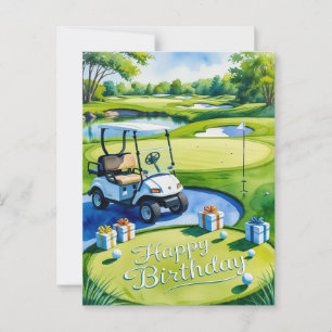 Cartão Postal Aniversário de Golfe com carrinho de golfe para go