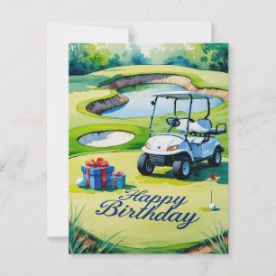 Cartão Postal Aniversário de Golfe com carrinho de golfe para go