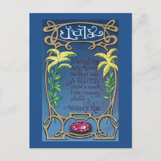 Cartão Postal Aniversário de Julho Rubi e Goldenrod (Frente)