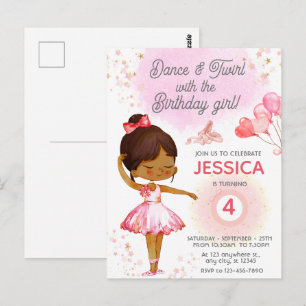 Cartão Postal Aniversário de menina morena fofa bailarina de bal