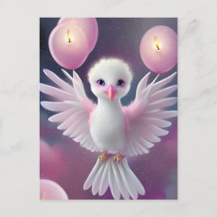 Cartão Postal Aniversário de passarinho branco e rosa fofinho