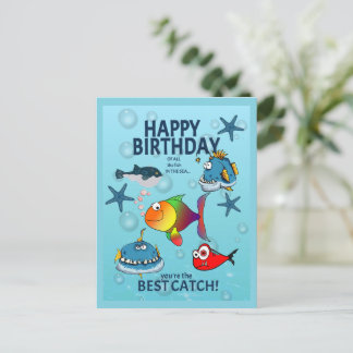 Cartão Postal Aniversário de Peixe Divertido