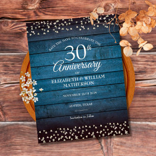 Cartão Postal Aniversário de Pérolas de 30 de Madeira Rústica