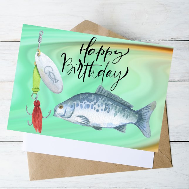 Cartão Postal Aniversário de pescadores amantes com aquarela de  (Criador carregado)