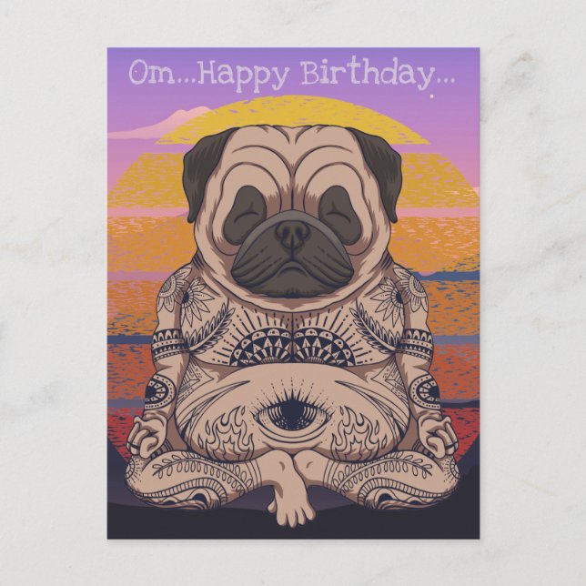 Cartão Postal Aniversário de Pug (Frente)