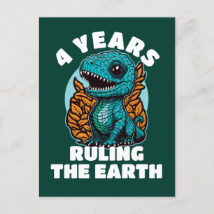 Cartão Postal Aniversário de Quatro Anos do Bebê Dinossauro
