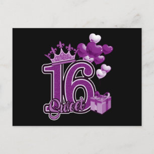 Cartão Postal Aniversário de Sweet Sixteen Roxo