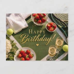 Cartão Postal Aniversário de Tênis com Champanhe e Morangos