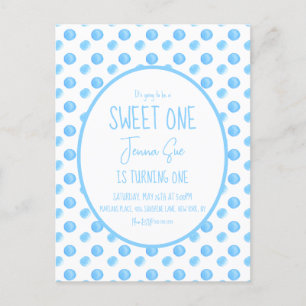 Cartão Postal Aniversário de um ano com Pontinhos de Aquarela Az