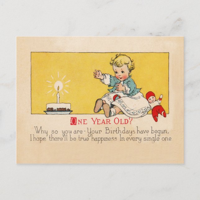 Cartão Postal Aniversário de Um Ano de Idade (Frente)