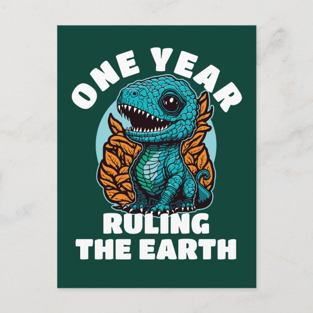 Cartão Postal Aniversário de Um Ano do Bebê Dinossauro (Frente)