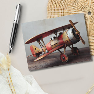 Cartão Postal Aniversário Divertido Avião Biplano Vintage Person