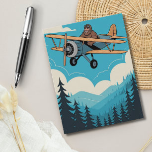 Cartão Postal Aniversário Divertido Pé Grande Avião Antigo Perso