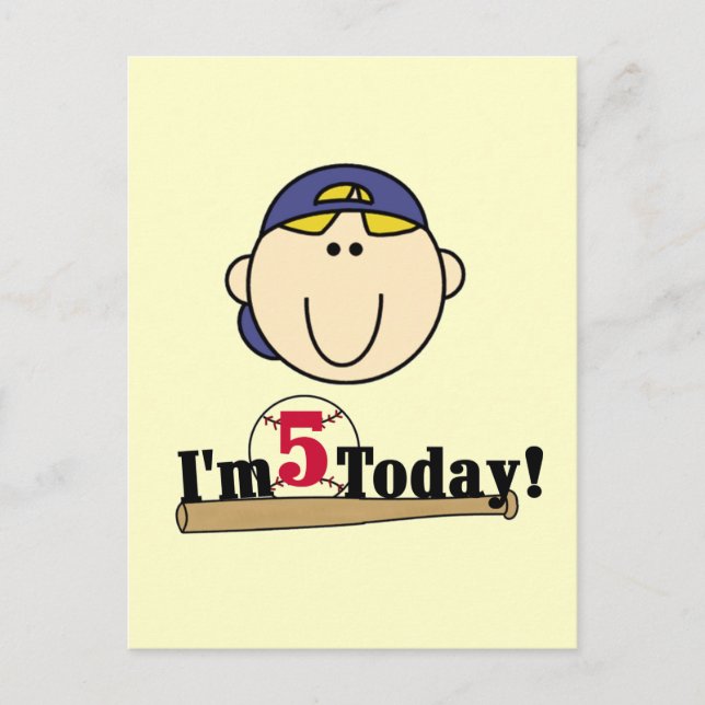 Cartão Postal Aniversário do 5 de Baseball Blono (Frente)