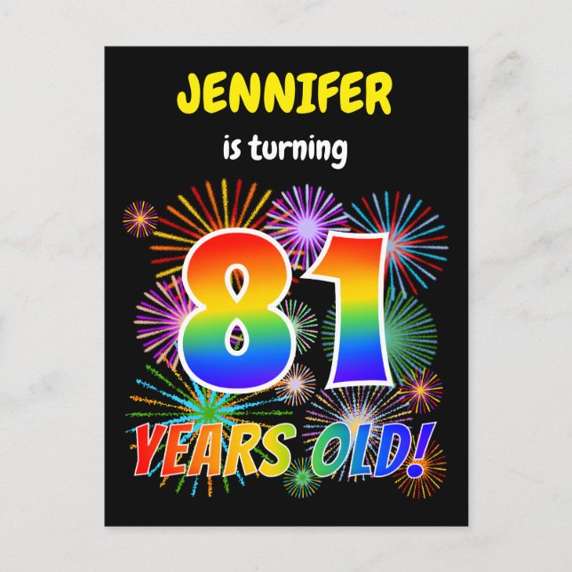Cartão Postal Aniversário do 81rua - fogos de artifício divertid (Frente)