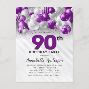 Cartão Postal Aniversário do 90 do Balão Violeta Roxo