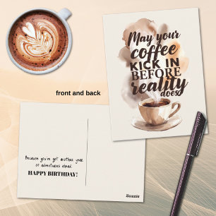 Cartão Postal Aniversário do Amante de Café Matinal Humorístico