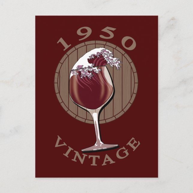 Cartão Postal Aniversário do Amante de Vinho - 1950 Safra (Frente)