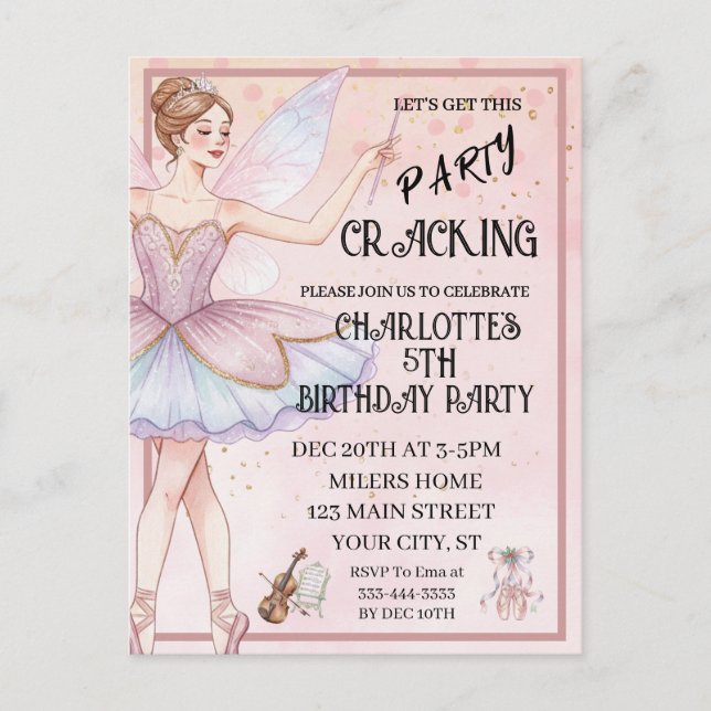 Cartão Postal Aniversário do Ballet de Natal do Quebra-Nozes Ros (Frente)