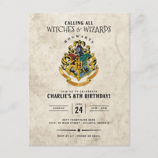Cartão Postal Aniversário do Brasão de Hogwarts Harry Potter (Frente)