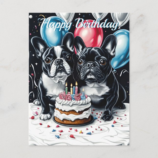 Cartão Postal Aniversário do Bulldog Francês (Frente)