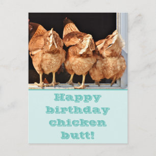Cartão Postal Aniversário do Bumbum de Frango Divertido