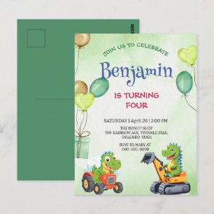 Cartão Postal Aniversário do caminhão trator de dinossauro T-Rex