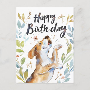 Cartão Postal Aniversário do cão Beagle aquarela