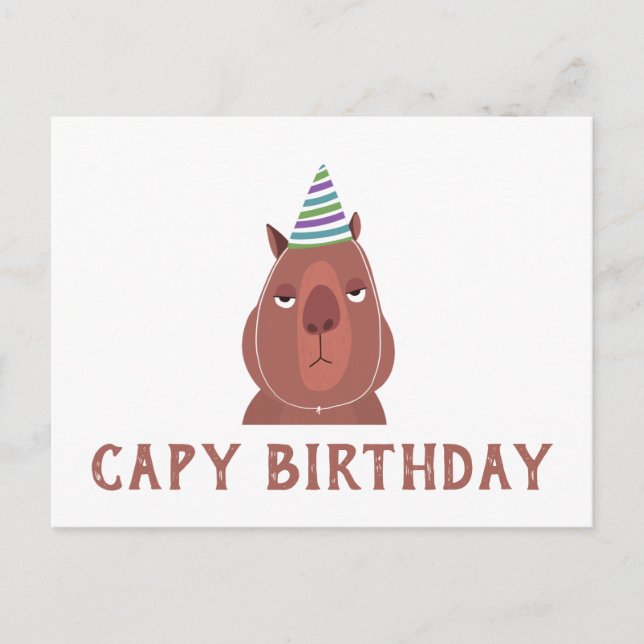 Cartão Postal "ANIVERSÁRIO DO CAPY" Capivara com Chapéu de Festa (Frente)