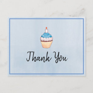 Cartão Postal Aniversário do Cupcake Azul Obrigado