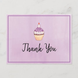 Cartão Postal Aniversário do Cupcake Roxo Obrigado