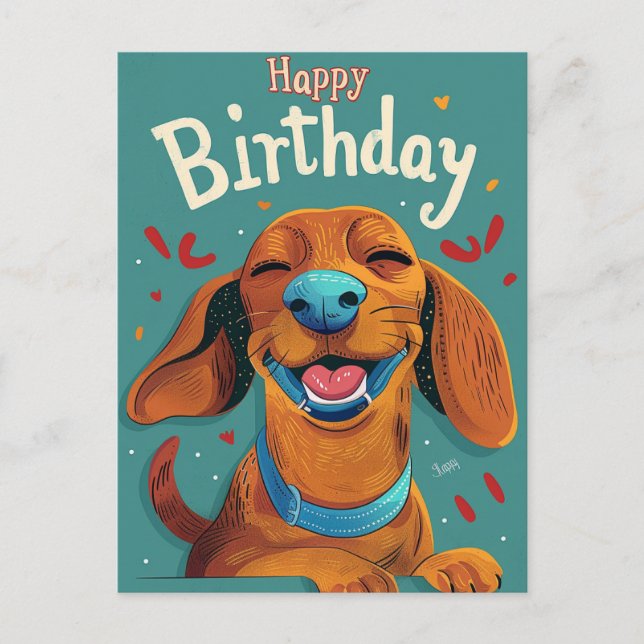 Cartão Postal Aniversário do Dachshund (Frente)