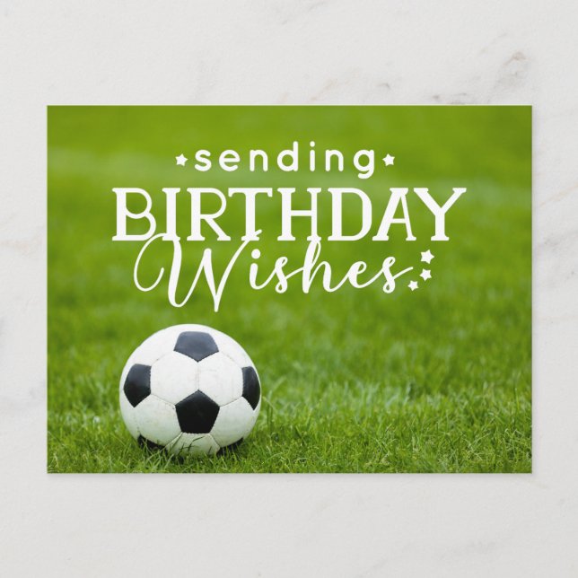 Cartão Postal Aniversário do futebol com bola e Feliz Aniversári (Frente)