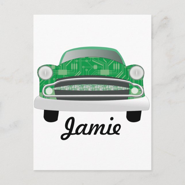 Cartão Postal Aniversário do Garoto Retro Verde (Frente)