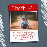 Cartão Postal Aniversário do Modern Red Boy<br><div class="desc">Foto de Aniversário do Moderno Red Boy Obrigado Cartão-postal. Obrigado moderno que você faz para crianças com um fundo vermelho e branco, obrigado que você escreva e sua mensagem e nome. Personalize com sua foto favorita de uma aniversariante ou garoto. Obrigado seus amigos e família por seus presentes e desejos....</div>
