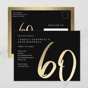 Cartão Postal Aniversário do moderno Minimalista Dourado Tipo 60