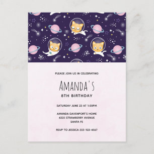 Cartão Postal Aniversário do padrão de astronautas de gatinho fo