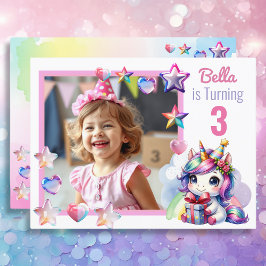 Cartão Postal Aniversário do Unicórnio Personalizado e da Rapari