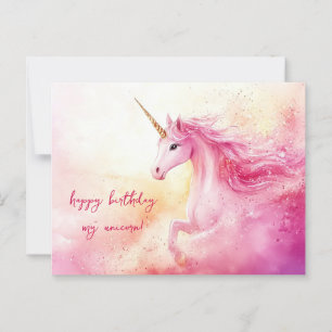 Cartão Postal Aniversário do Unicórnio Rosa