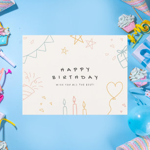 Cartão Postal Aniversário Doodle Minimalista